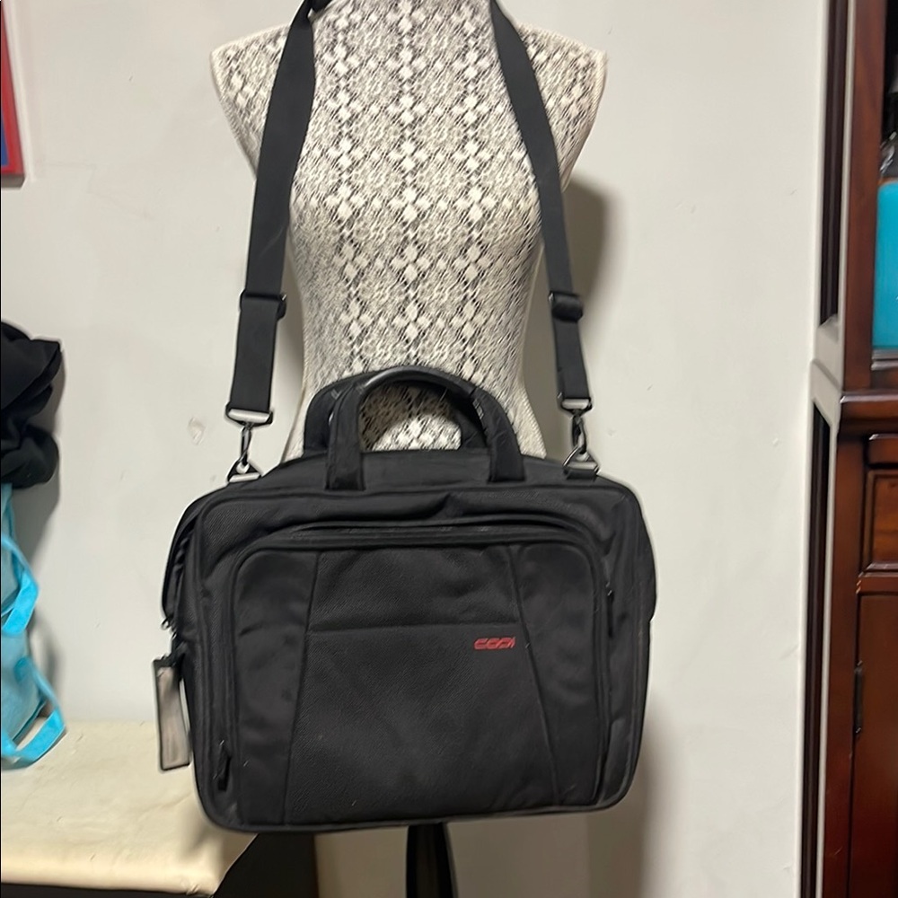 Black Laptop Bag with Durable Fabric and Detachable Strap